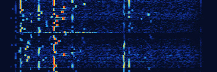 Waterfall picture of JT65: pitch runs left to right, time runs downward